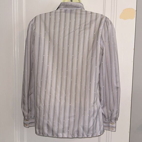 Vintage 70s/80s Haberdashery Striped Button-Up Polyester Blouse with polka dots - Picture 6 of 8
